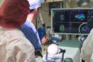 Dr. Jason Voorhies (center) demonstrates Synaptive's BrightMatter technology at Parkview Regional Medical Center