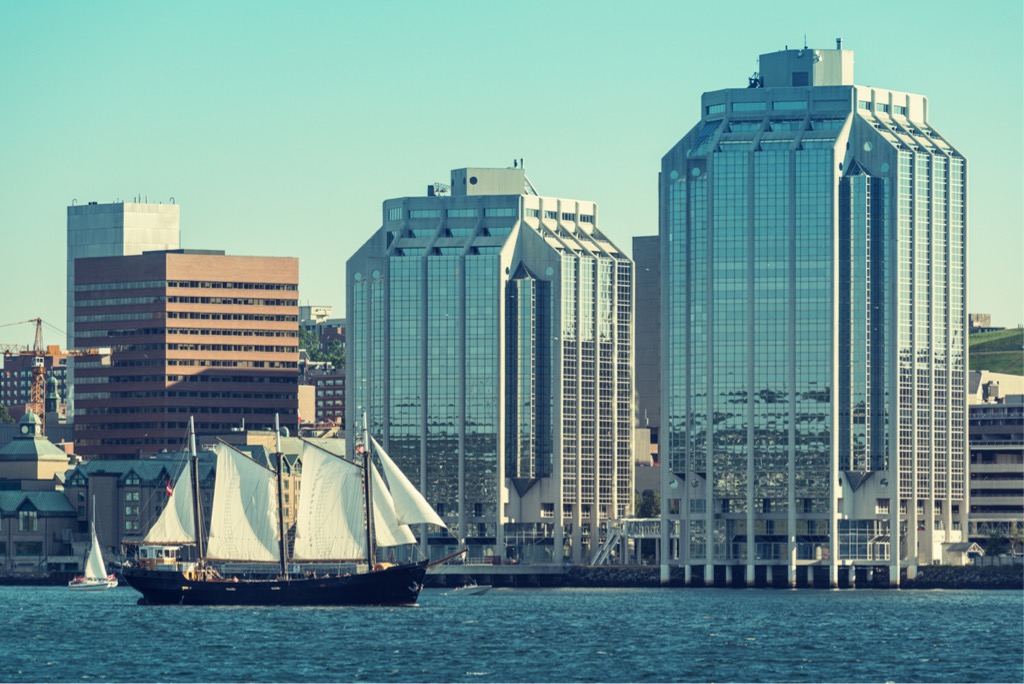 view of halifax with building and a boat on water